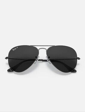 Ray-Ban Aviator Total Black Polarized Polished Black Sunglasses With Case